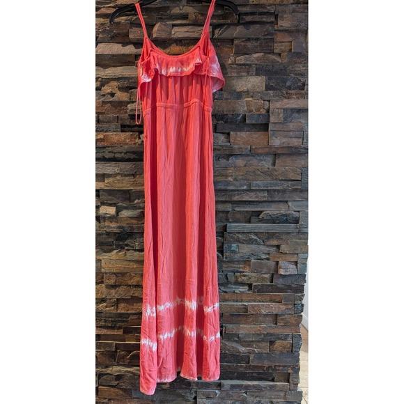 Mudd Dresses & Skirts - Mudd Womens Maxi Dress XS Coral Pink Tie‎ Dye Sleeveless Ruffle Slit Casual